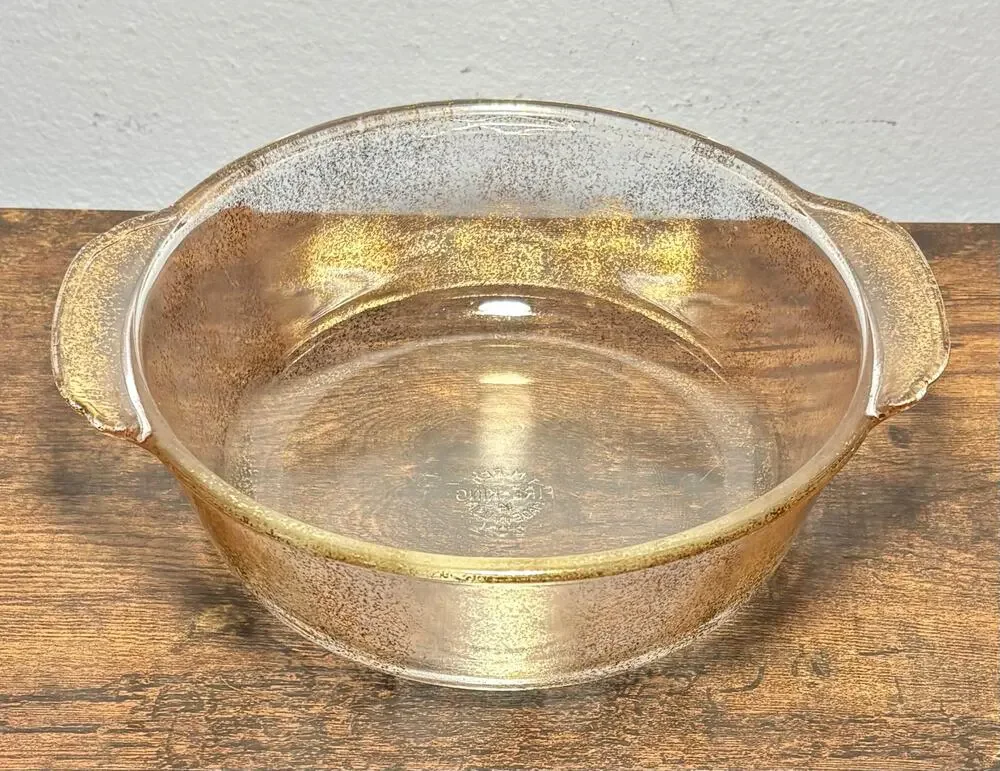 Vintage Fire King Clear Gold Speckled 2Qt Casserole Dish Made in USA